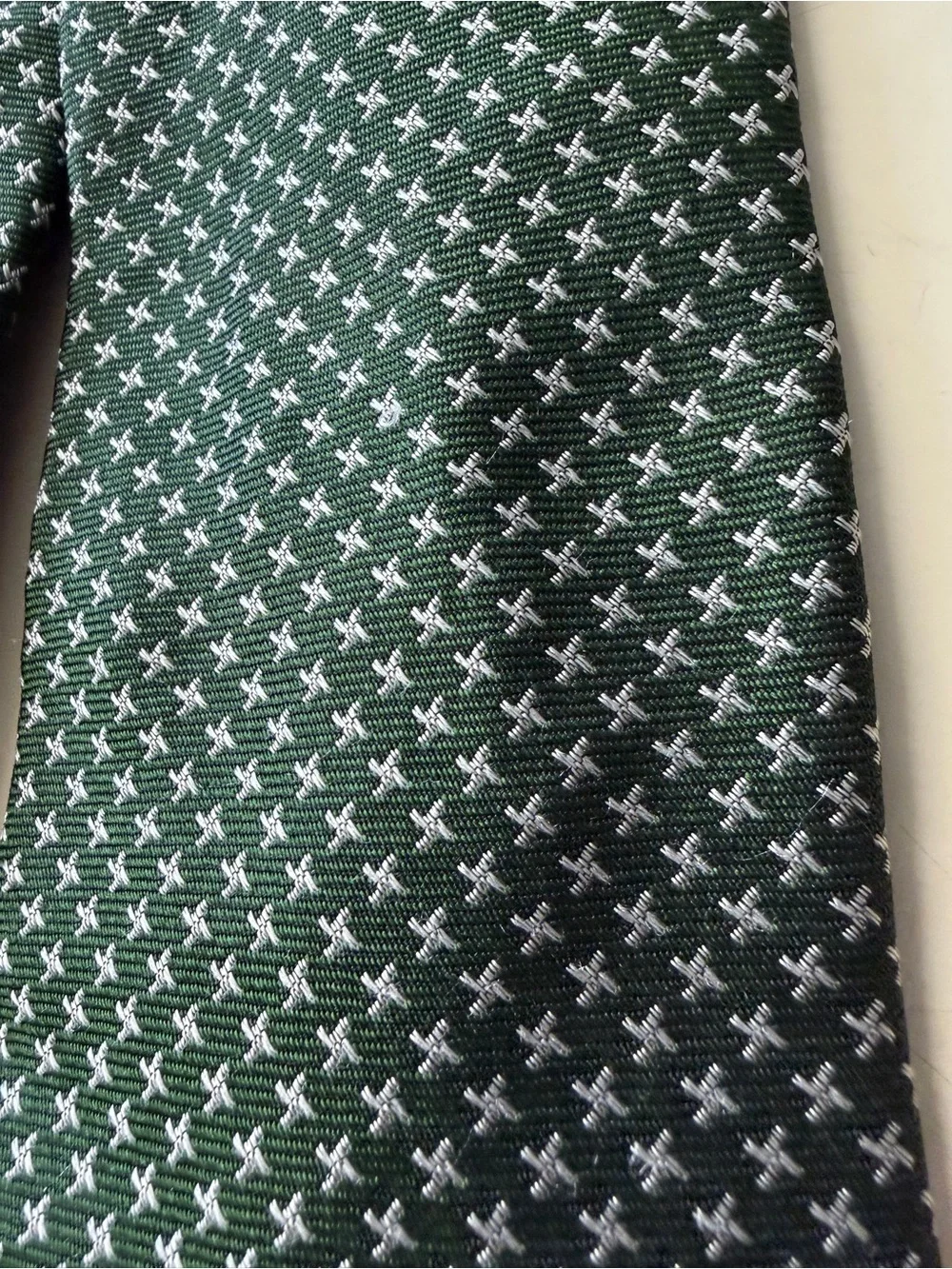 Brooks Dark Green Silk Tie with Small White Cross Motif